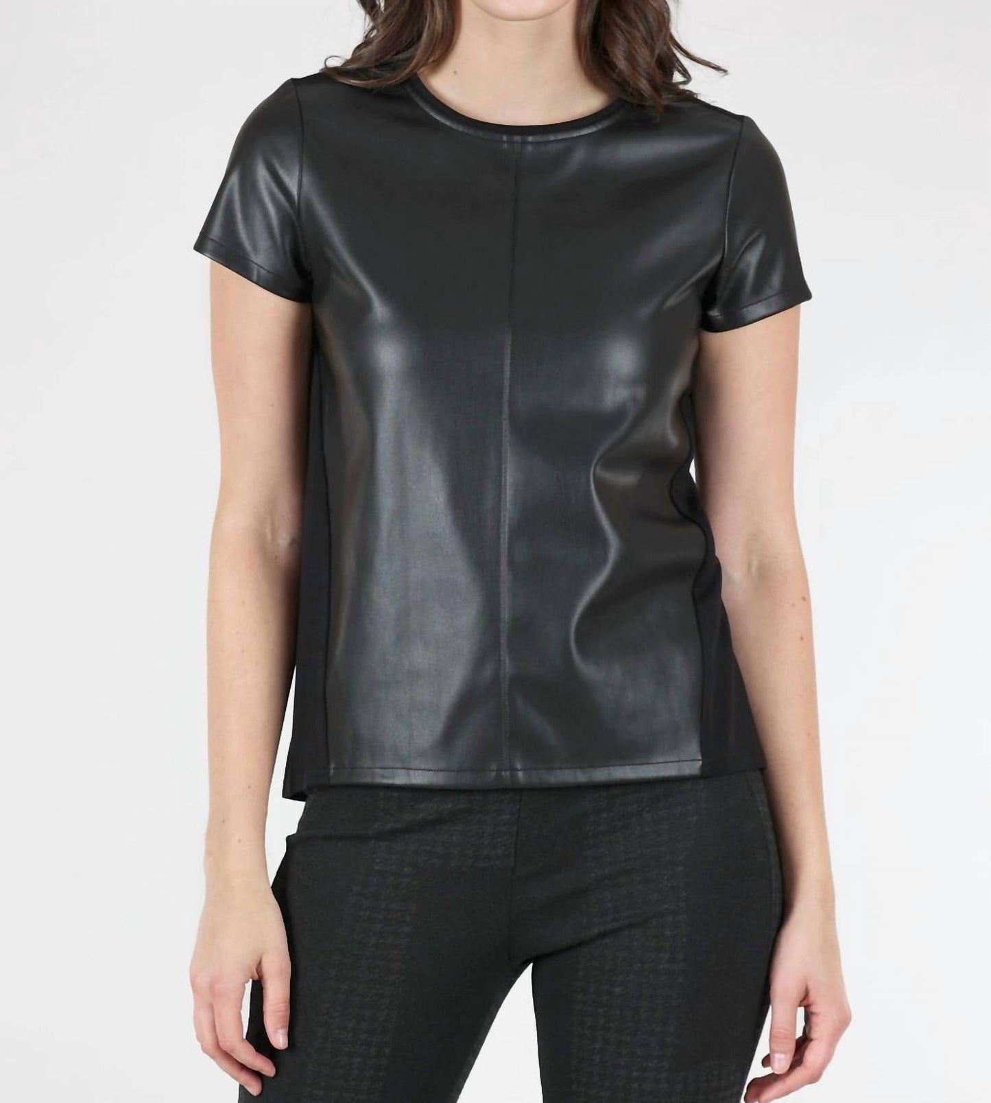 Noa Faux-Leather-Front Top In Black