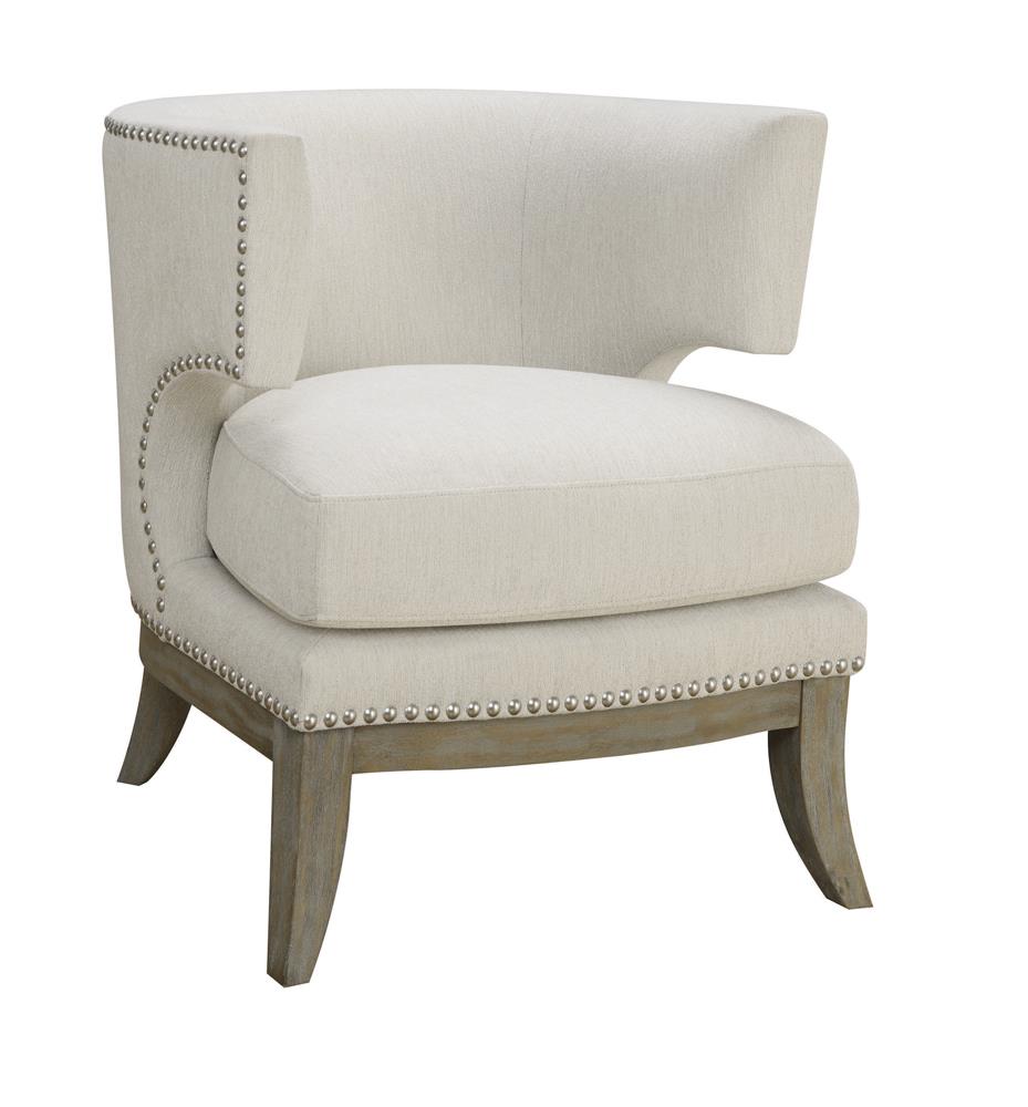 Dominic White/Weathered Gray Barrel Back Accent Chair