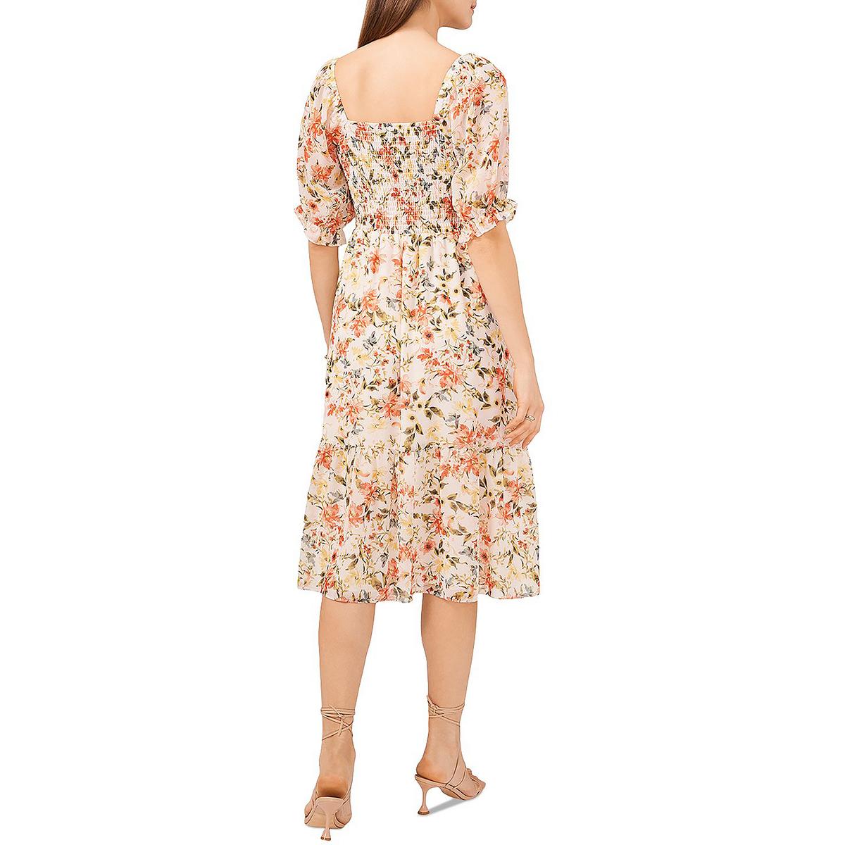 Womens Smocked Midi Fit & Flare Dress