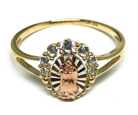 10k Solid Gold Tri-Color Virrgin Mary CZ Ring (FC 03)