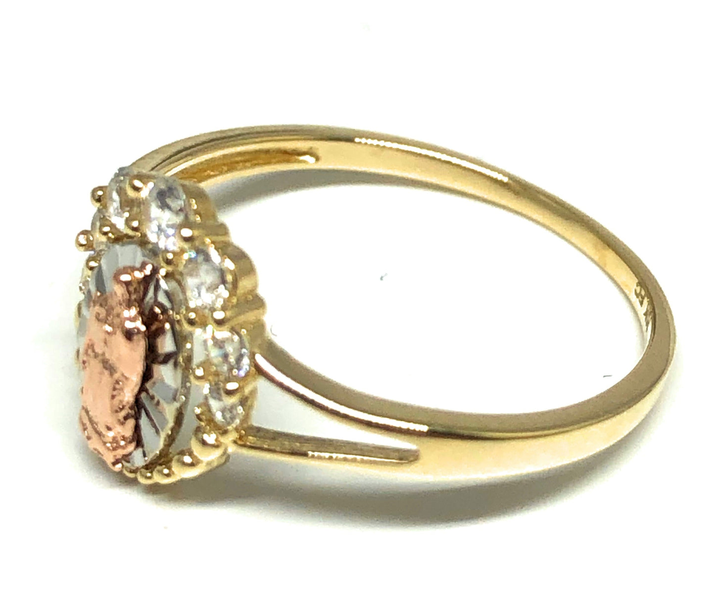 10k Solid Gold Tri-Color Virrgin Mary CZ Ring (FC 03)