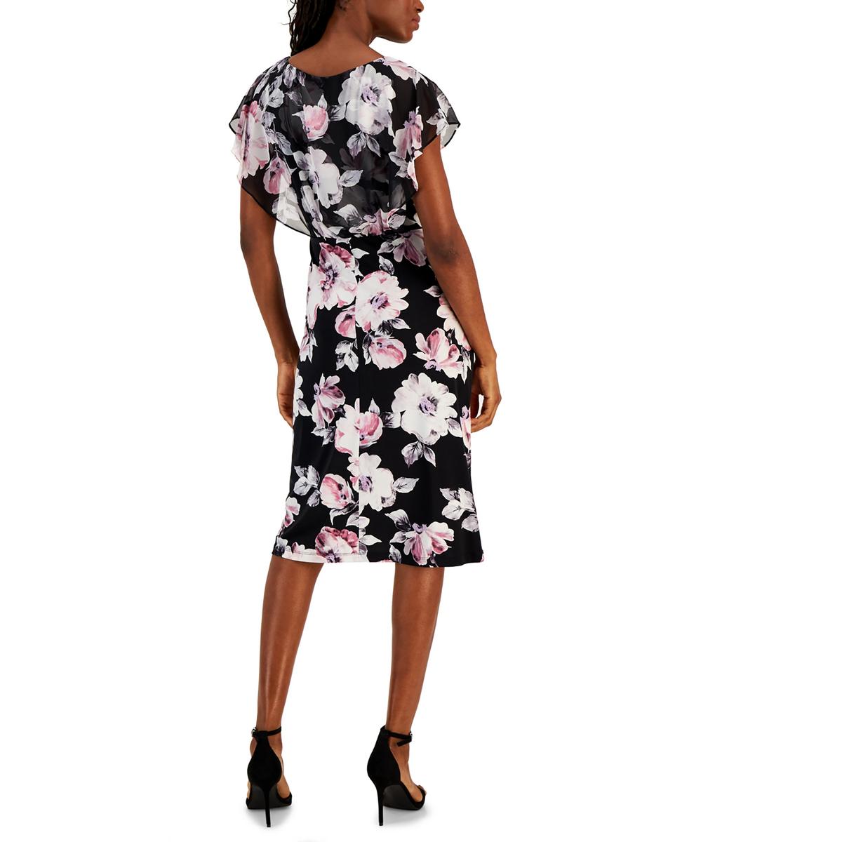 Connected Apparel Womens Petites Floral Print Chiffon Midi Dress