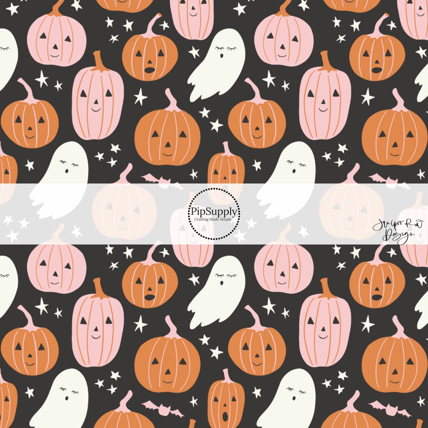 Ghost Pumpkin Friends Black Hair Bow Strips