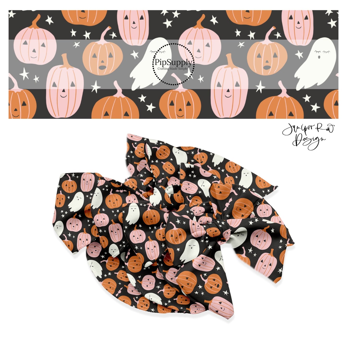 Ghost Pumpkin Friends Black Hair Bow Strips