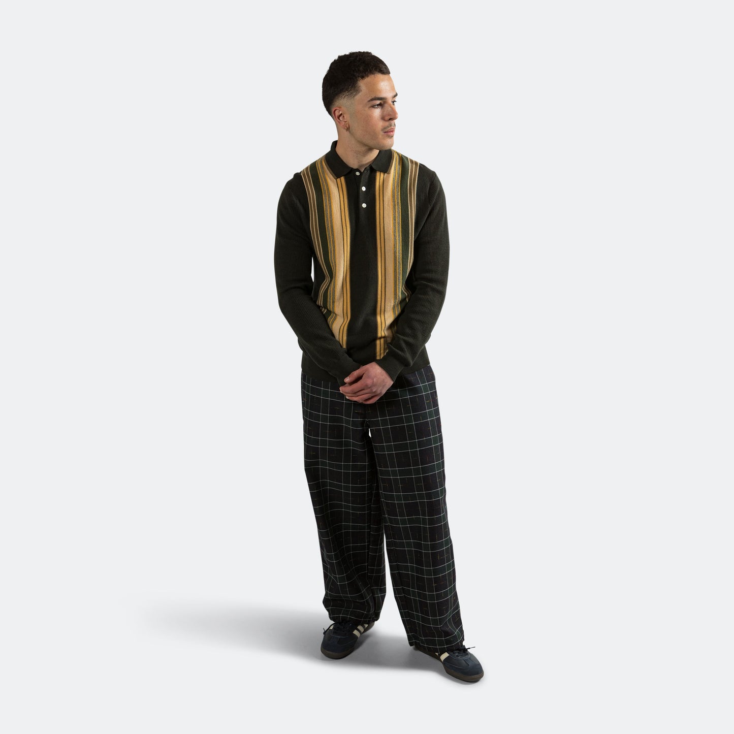 MIL Easy Pants Wool PE Check - Navy